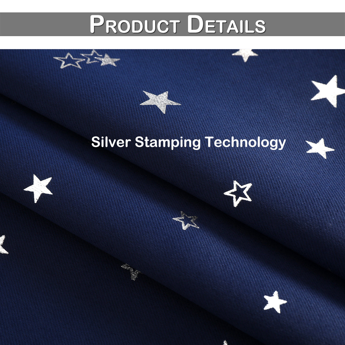 Rideaux étoiles estampés argent, 1 panneau, bleu marine, 132*114cm/132*160cm/132*213cm/132*243cm