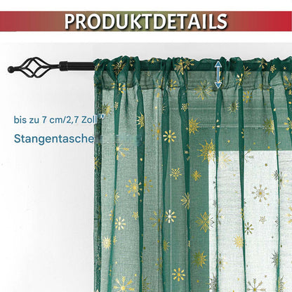 Rideau de Noël Flocons de neige Feuille d'or Lot de 2 rideaux transparents