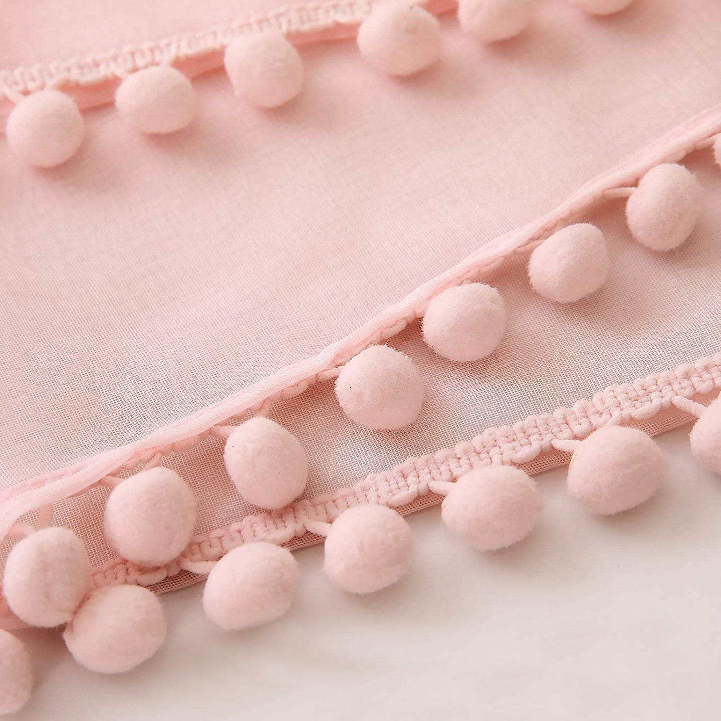 Rideaux transparents à pompons, rose, 1 panneau, 132x160cm/132x210cm/132x240cm/132x270cm