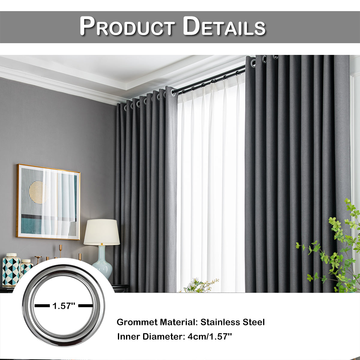 100% Blackout Curtains, 1 Panel, Gray, 100*130cm/134*160cm/134*210cm/134*245cm
