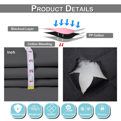 Outdoor Curtain – Waterproof, Windproof and Quilted, 100% Blackout, 1/2 Panel