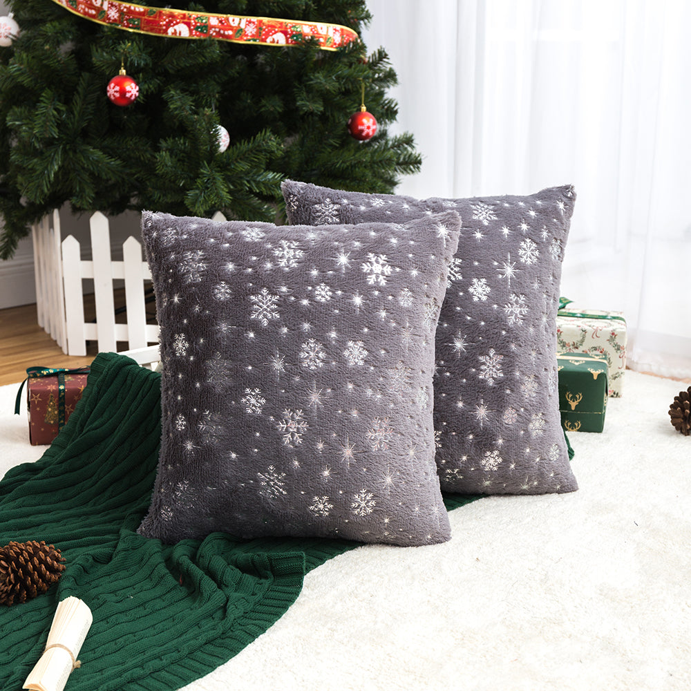 Soft plush pillowcase with snowflakes and gold embossing