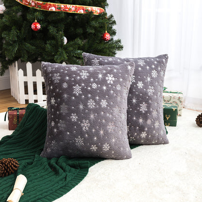 Soft plush pillowcase with snowflakes and gold embossing