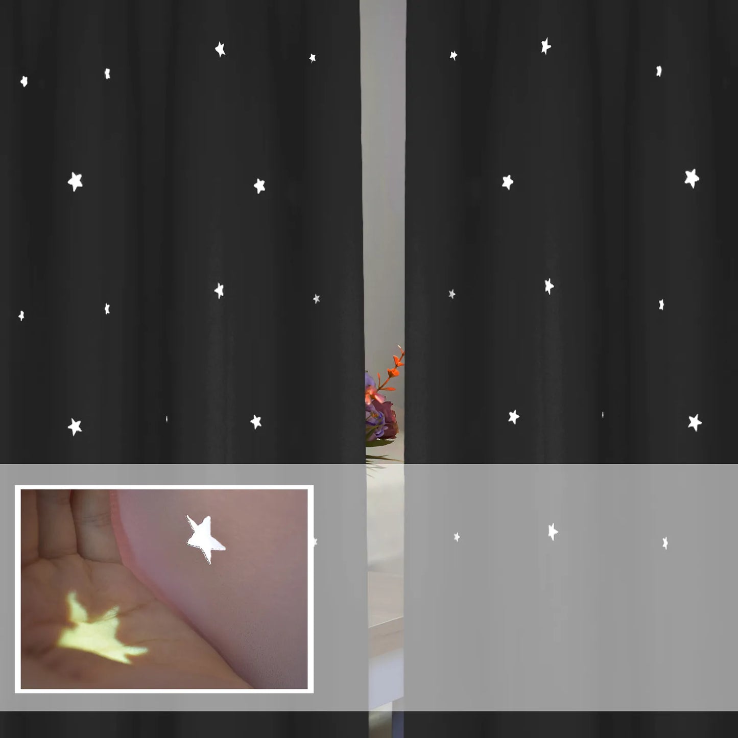 Blackout curtain with cut-out stars and overlay design