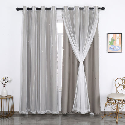 Verdunkelungsvorhang mit Tüll Overlay und Ausgestanzten Sternen – Einzelne Gardinenbahn