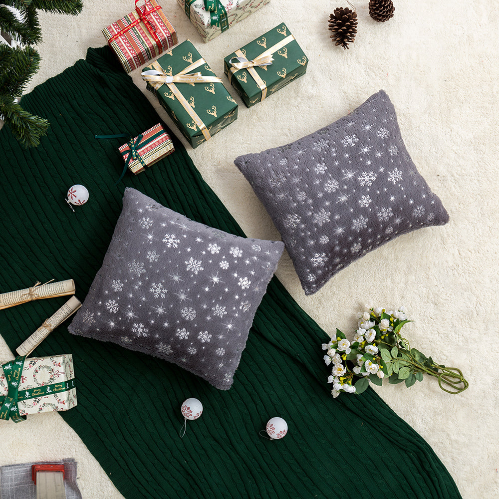 Soft plush pillowcase with snowflakes and gold embossing