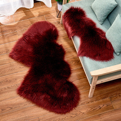 Heart-shaped faux fur rug, fluffy shaggy rug, double heart