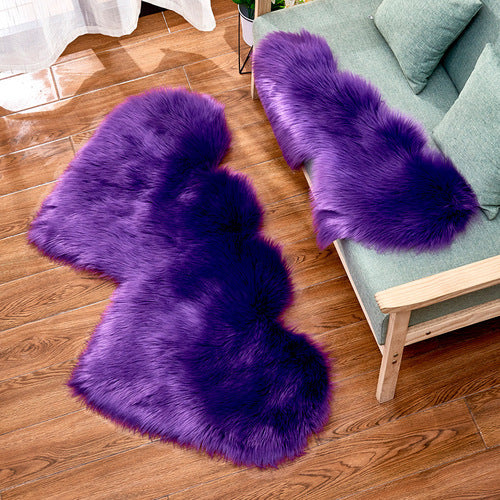 Heart-shaped faux fur rug, fluffy shaggy rug, double heart