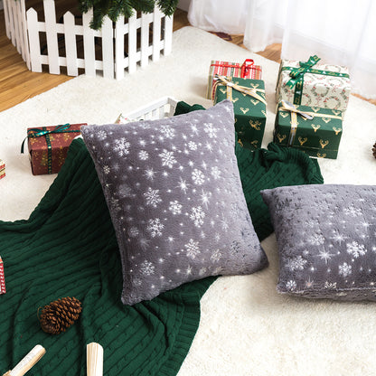 Soft plush pillowcase with snowflakes and gold embossing