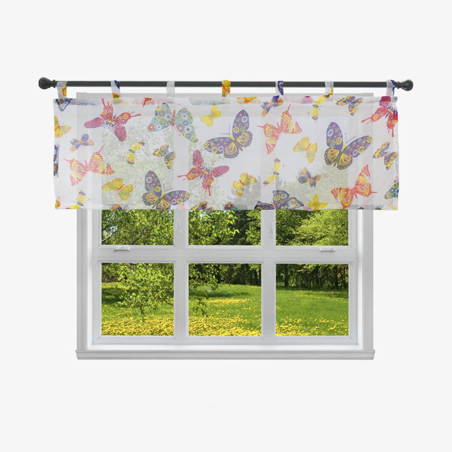 Butterfly Short Curtains, 1 Panel, White, 132*46cm/132*61cm/132*76cm/132*91cm