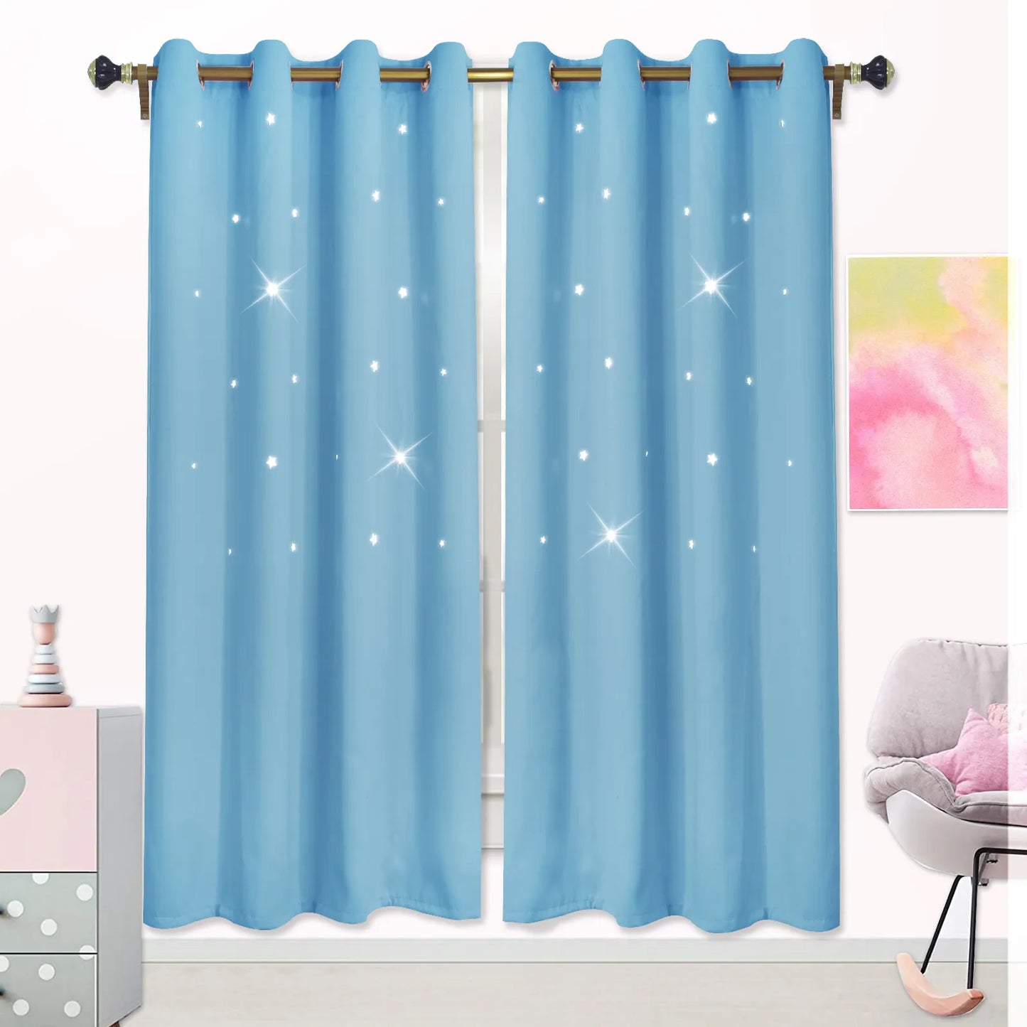Blackout curtain with cut-out stars and overlay design