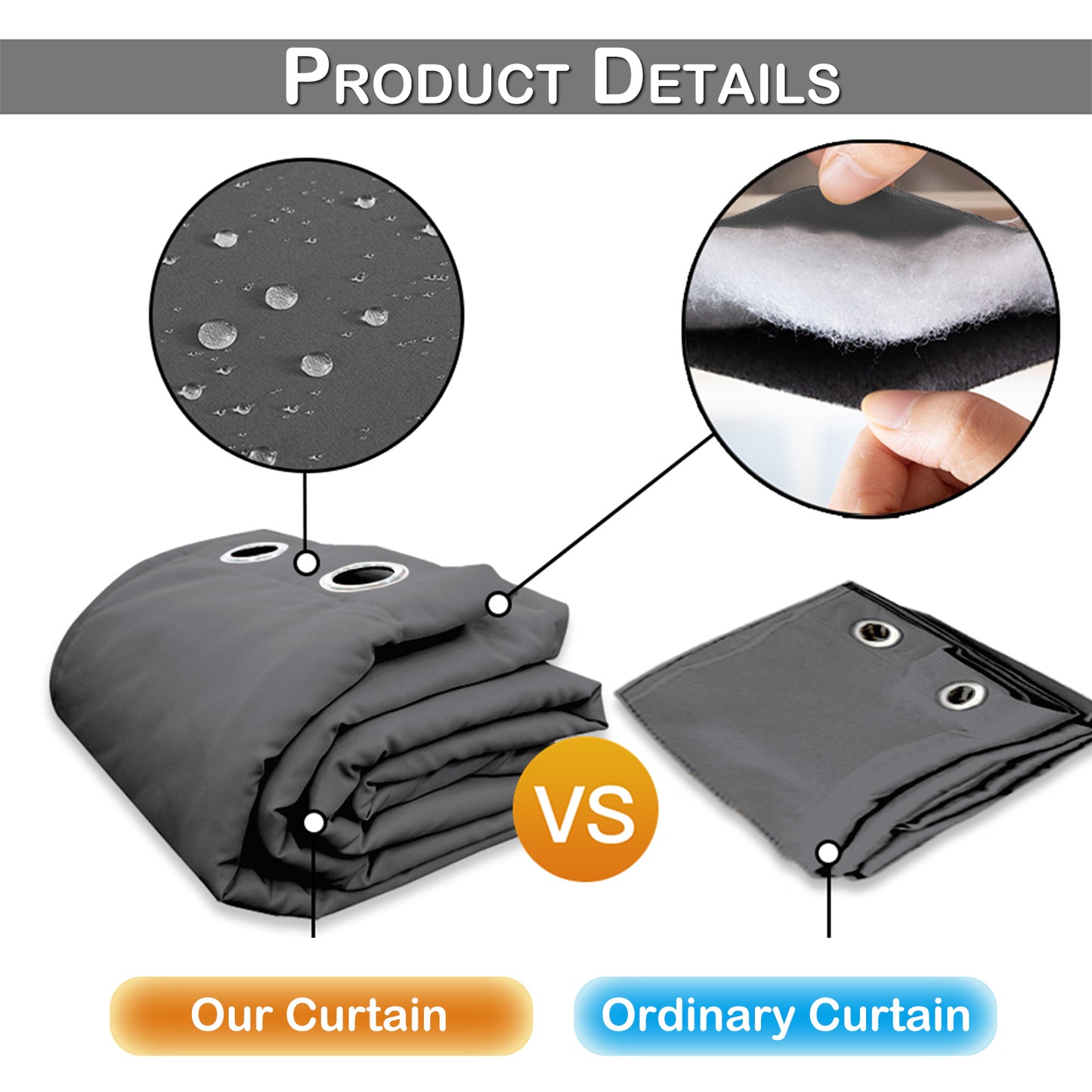 Outdoor Curtain – Waterproof, Windproof and Quilted, 100% Blackout, 1/2 Panel