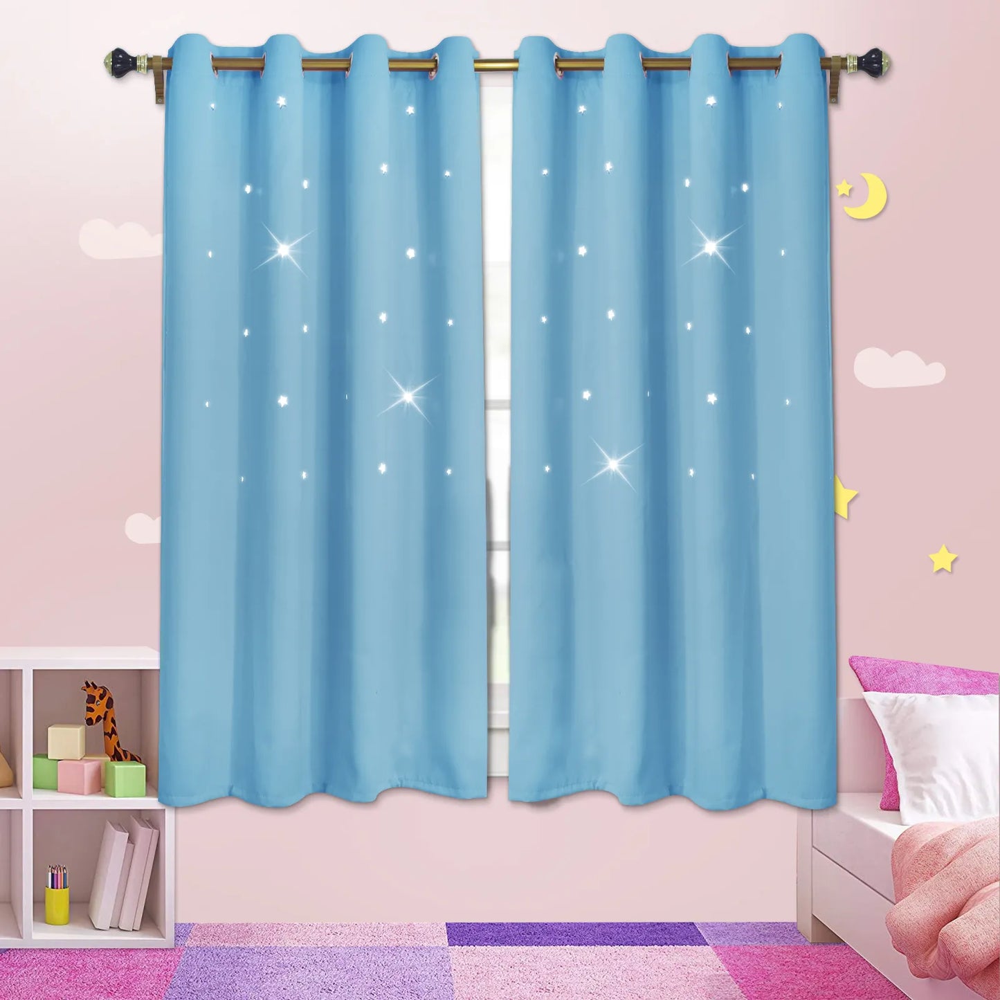 Blackout curtain with cut-out stars and overlay design