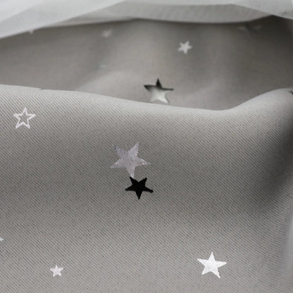 Blackout curtain with double-layered tulle, cut-out stars and silver print – 1 piece