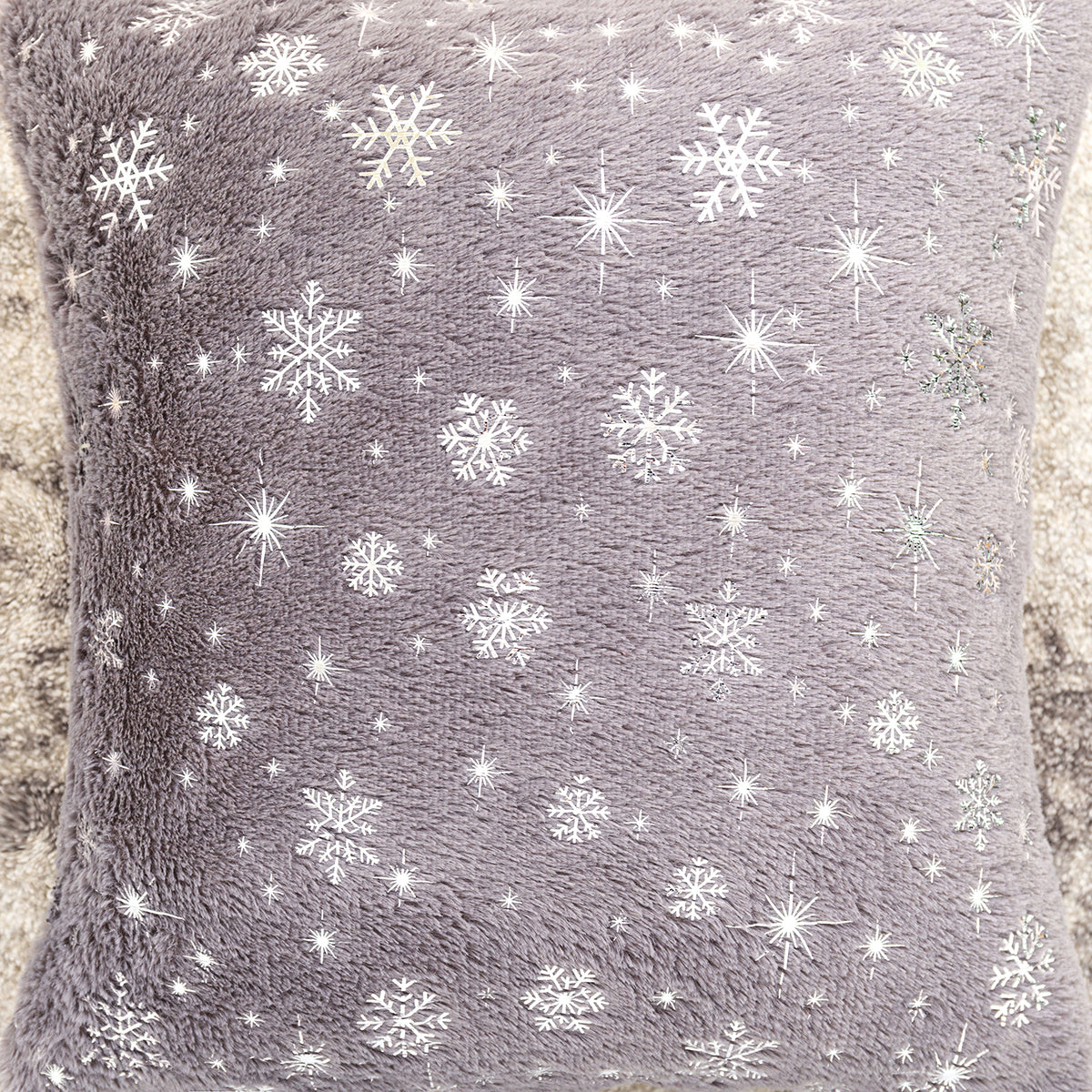 Soft plush pillowcase with snowflakes and gold embossing