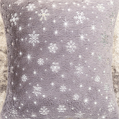 Soft plush pillowcase with snowflakes and gold embossing
