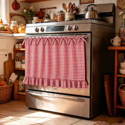 Rideau court à carreaux avec nouettes style maison de campagne