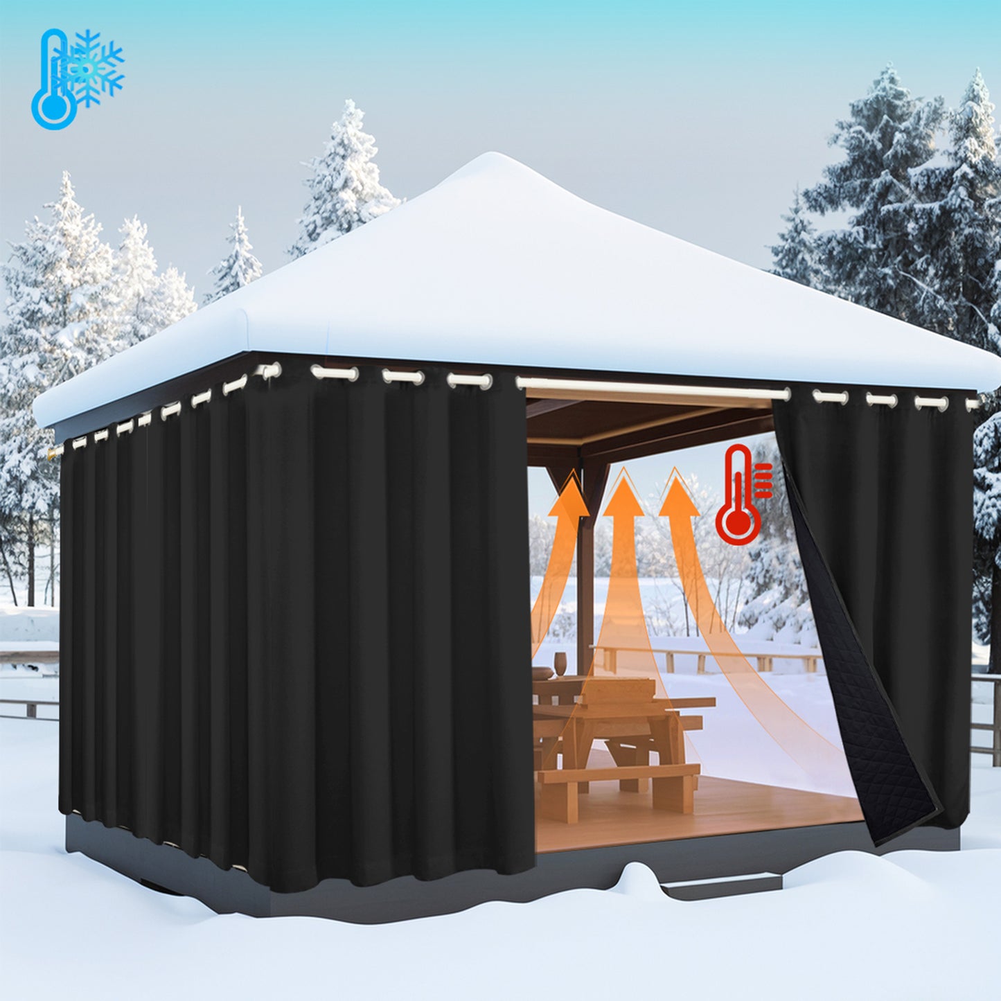 Outdoor Curtain – Waterproof, Windproof and Quilted, 100% Blackout, 1/2 Panel