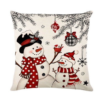 4er-Set Weihnachts-Kissenbezüge aus Leinen – Softe Dekokissen für Sofa und Bett (45×45 cm)