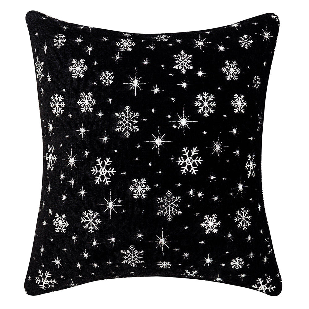 Soft plush pillowcase with snowflakes and gold embossing