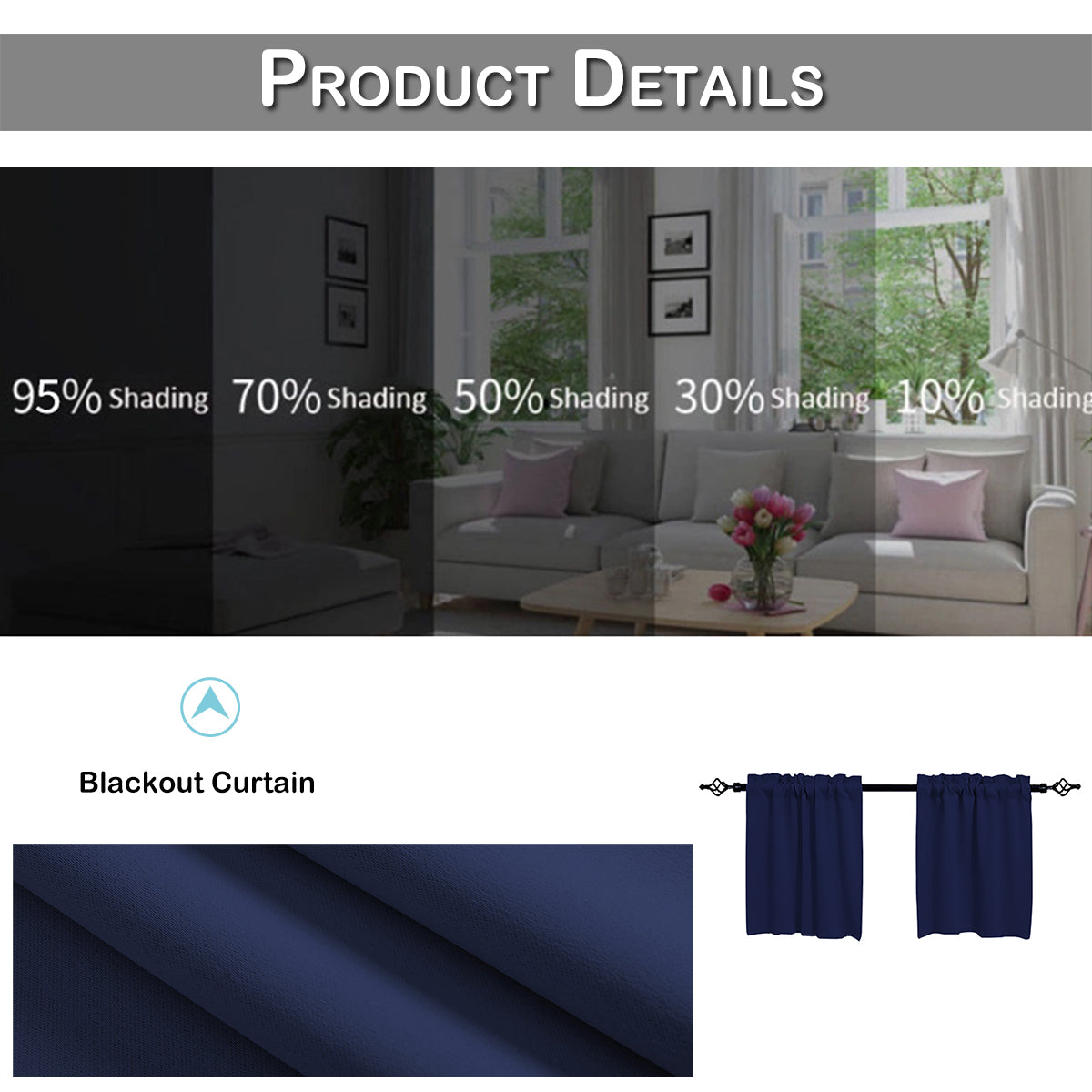 1 Panel Blackout Window Short Curtains