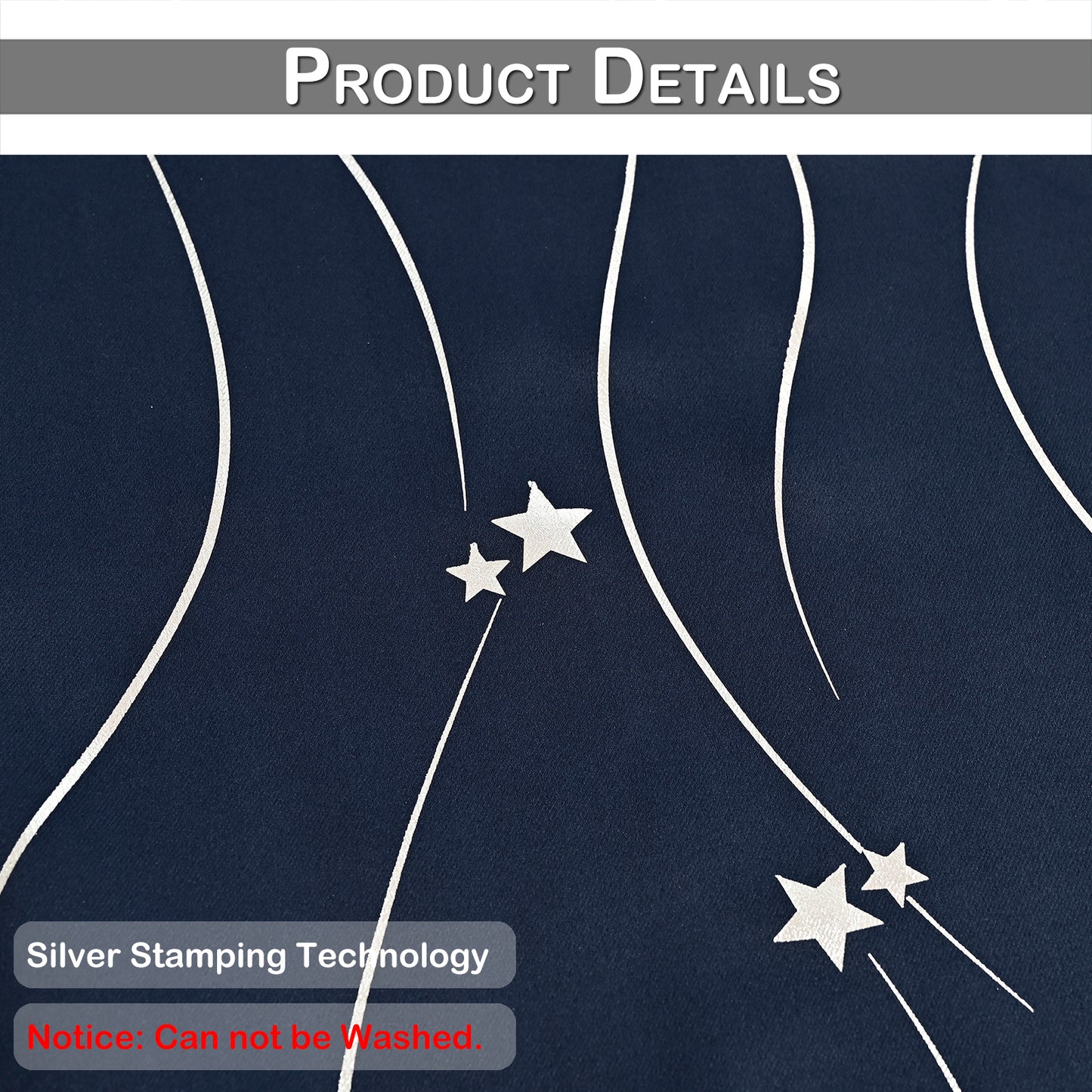 Silver Stamping Star Curtains, 1 Panel, Navy, 132*164cm/132*183cm/132*214cm
