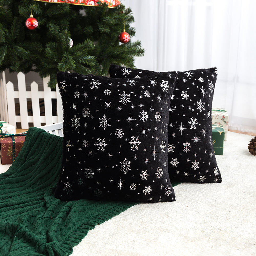 Soft plush pillowcase with snowflakes and gold embossing