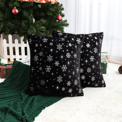 Soft plush pillowcase with snowflakes and gold embossing