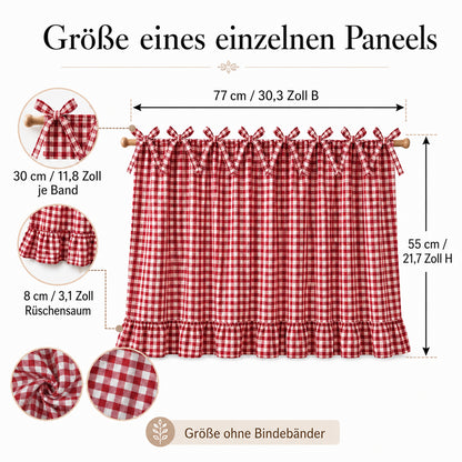 Rideau court à carreaux avec nouettes style maison de campagne