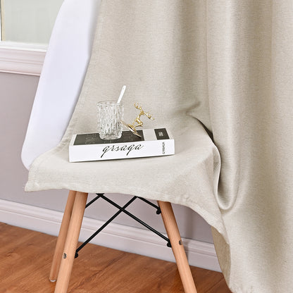 Linen Solid Curtains, 1 Panel, Beige, 132x160cm/132x213cm/132x241cm