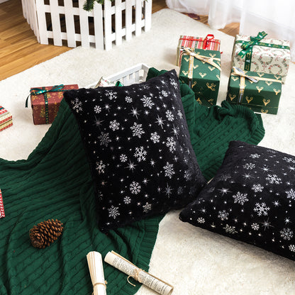 Soft plush pillowcase with snowflakes and gold embossing