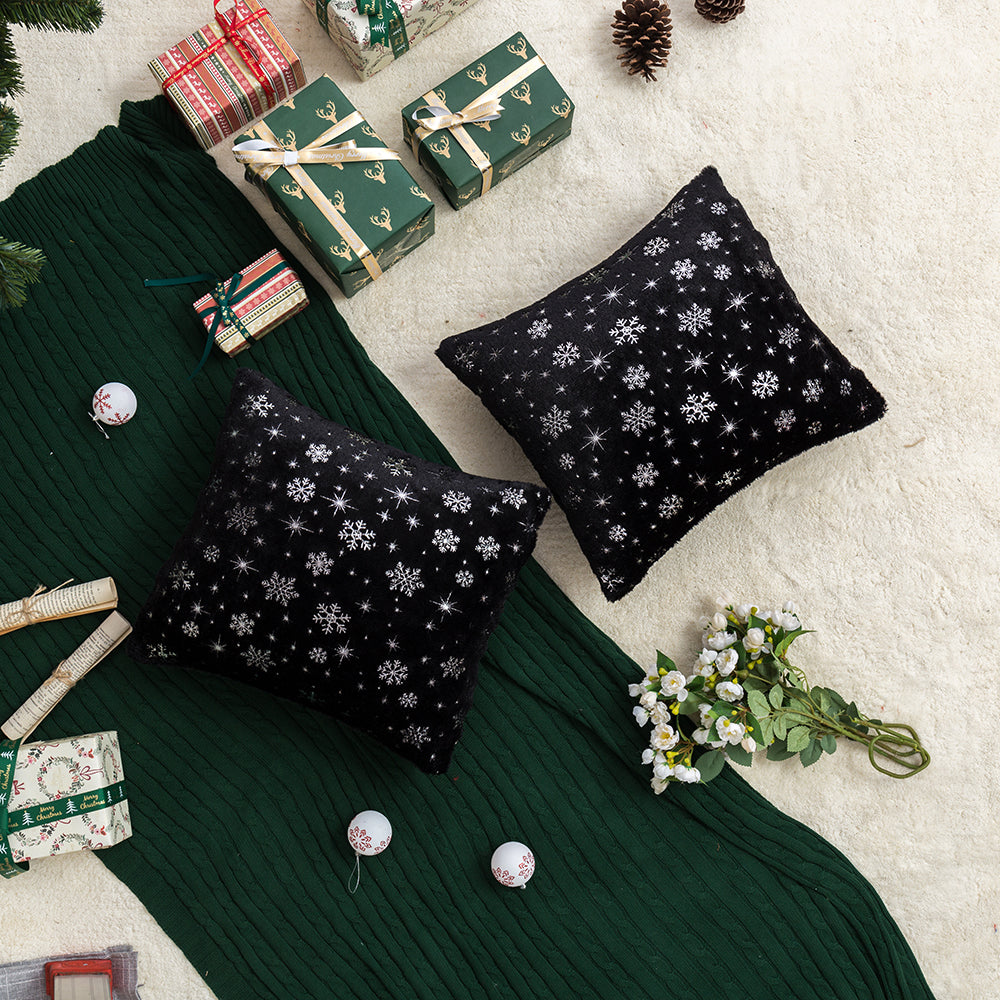 Soft plush pillowcase with snowflakes and gold embossing