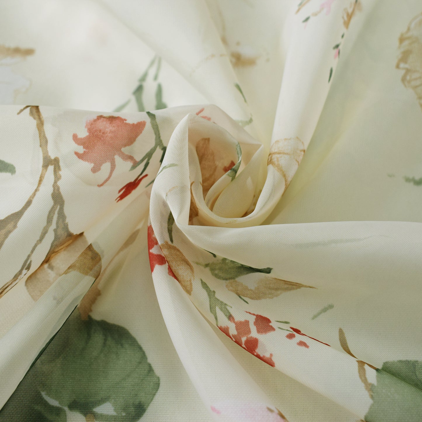 Floral Gauze Sheer Curtains, 1 Panel, Cream, 132x160cm/132x213cm/132x244cm