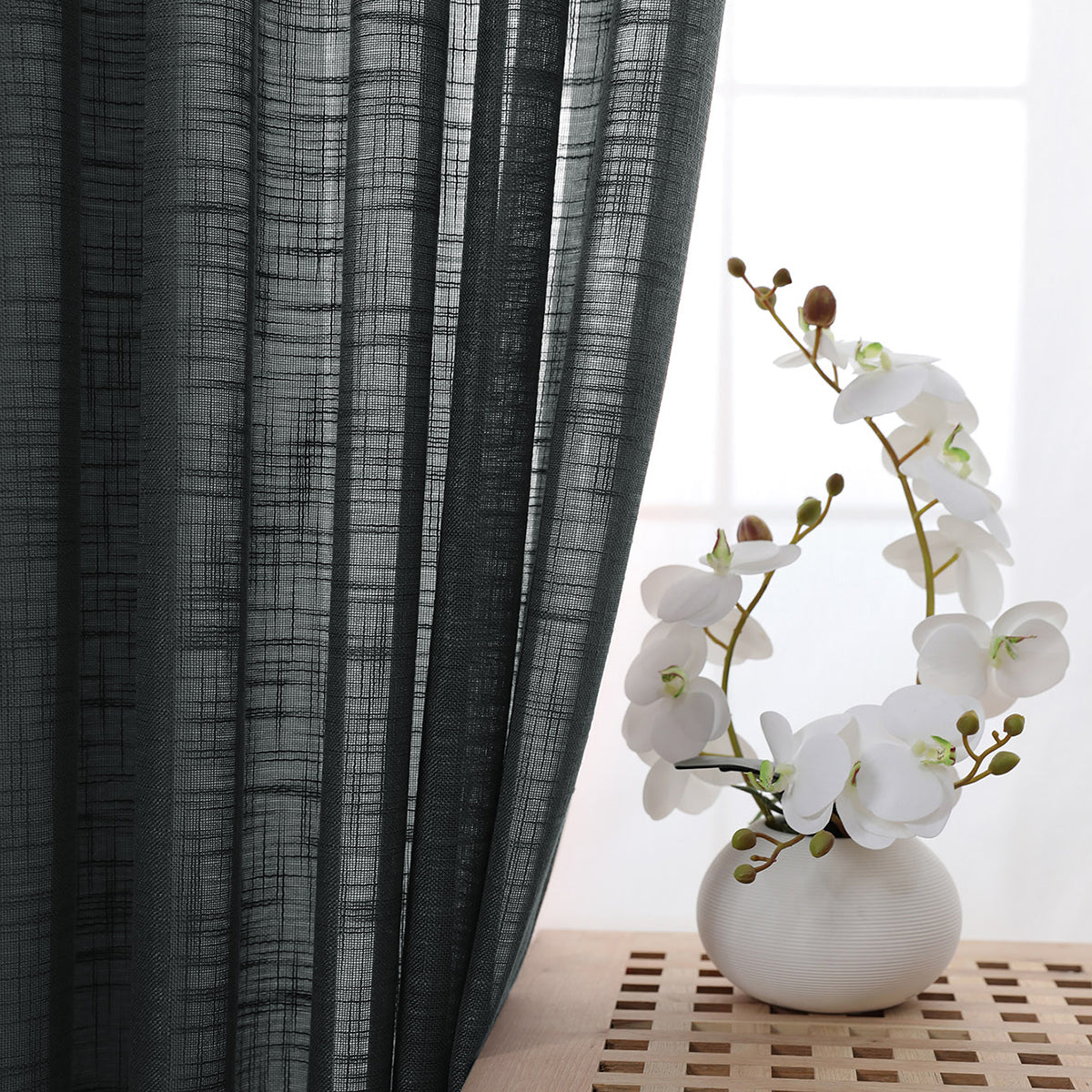 Rideaux transparents texturés, 1 panneau, gris, 132x160cm/132x210cm/132x240cm/132x270cm