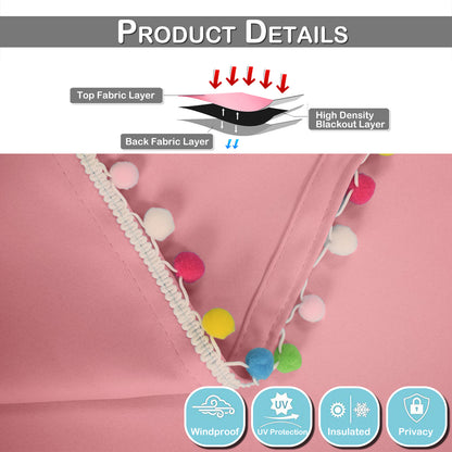 Pom Pom Blackout Curtains, 1 Panel, Pink, 132*160cm/132*213cm/132*243cm