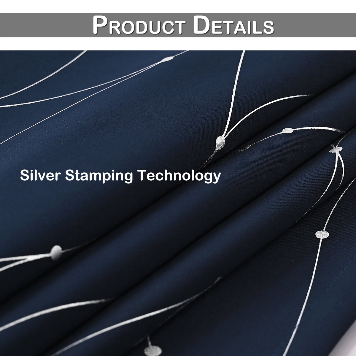 Silver Stamping Blackout Curtains, 1 Panel, Navy Blue, 132*160cm/132*213cm