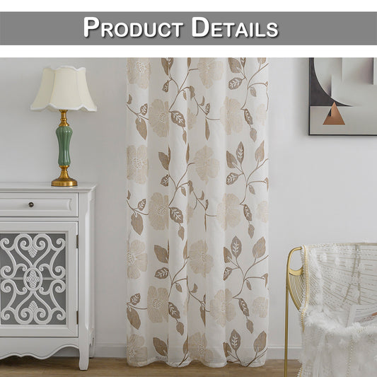 Leaves Sheer Curtains, 1 Panel, Brown, 100*130cm/100*250cm/140*260cm