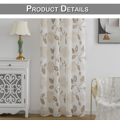 Leaves Sheer Curtains, 1 Panel, Brown, 100*130cm/100*250cm/140*260cm