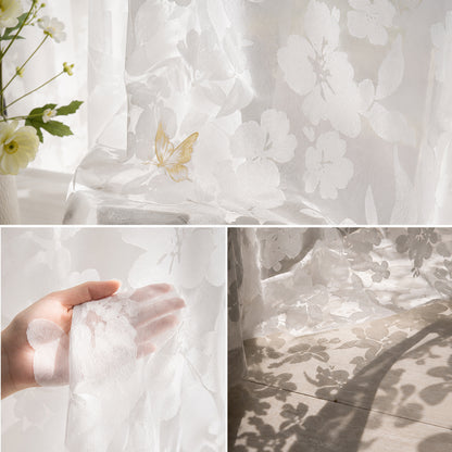 2 rideaux en voile jacquard à motif de feuilles et œillets
