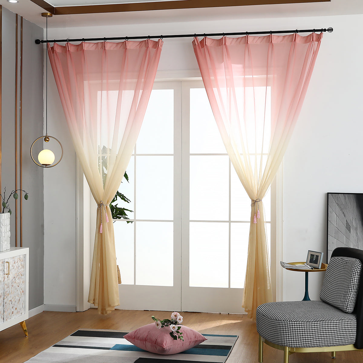 Rideaux transparents dégradés, 1 panneau, rose, 100 x 250 cm/140 x 260 cm