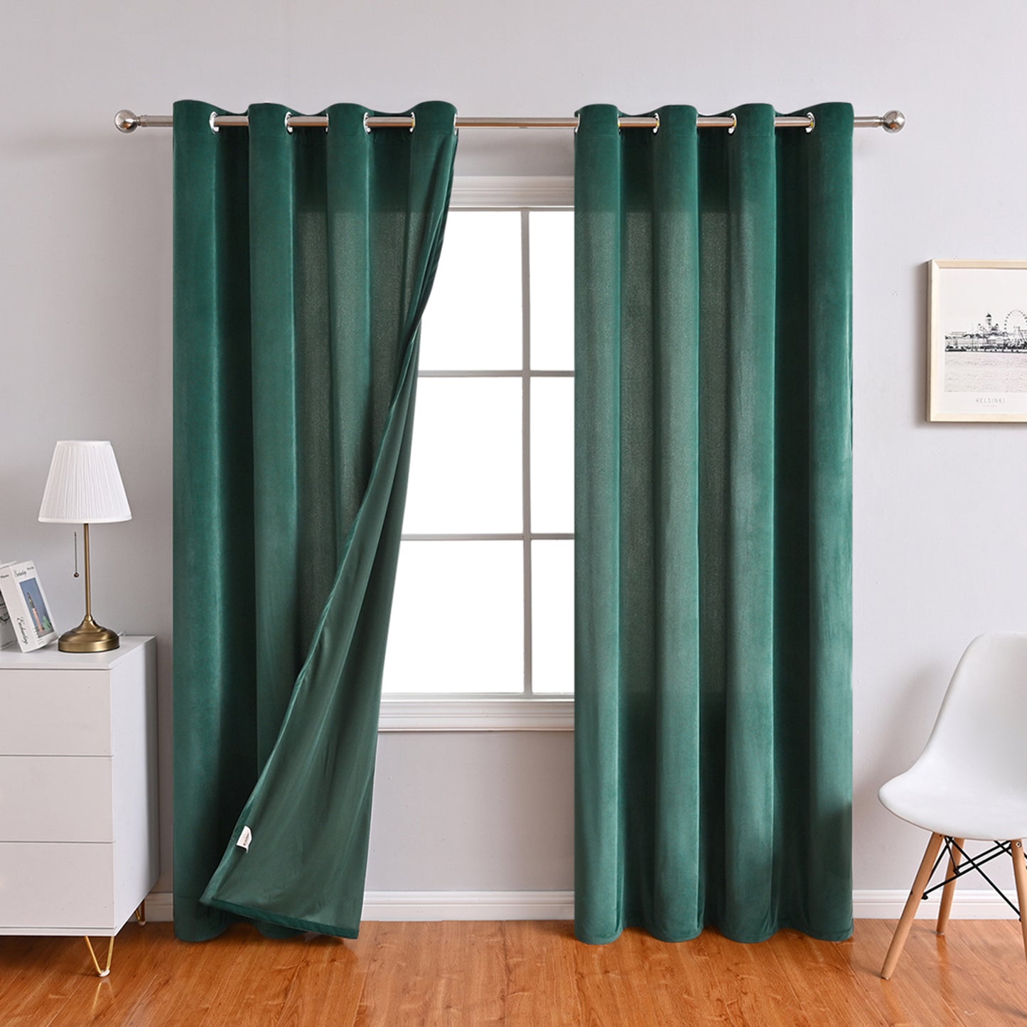 Frosted Fleece Curtains, 1 Panel, Green, 132*164cm/132*214cm/132*241cm