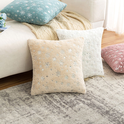 Soft plush pillowcase with snowflakes and gold embossing