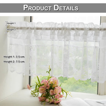 1 Panel Floral Lace Window Short Tier Curtains