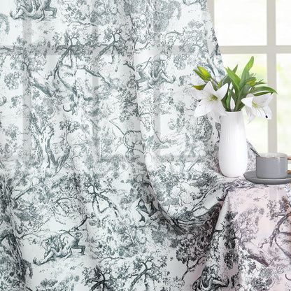 Jungle Motif Transparent Curtain Grey