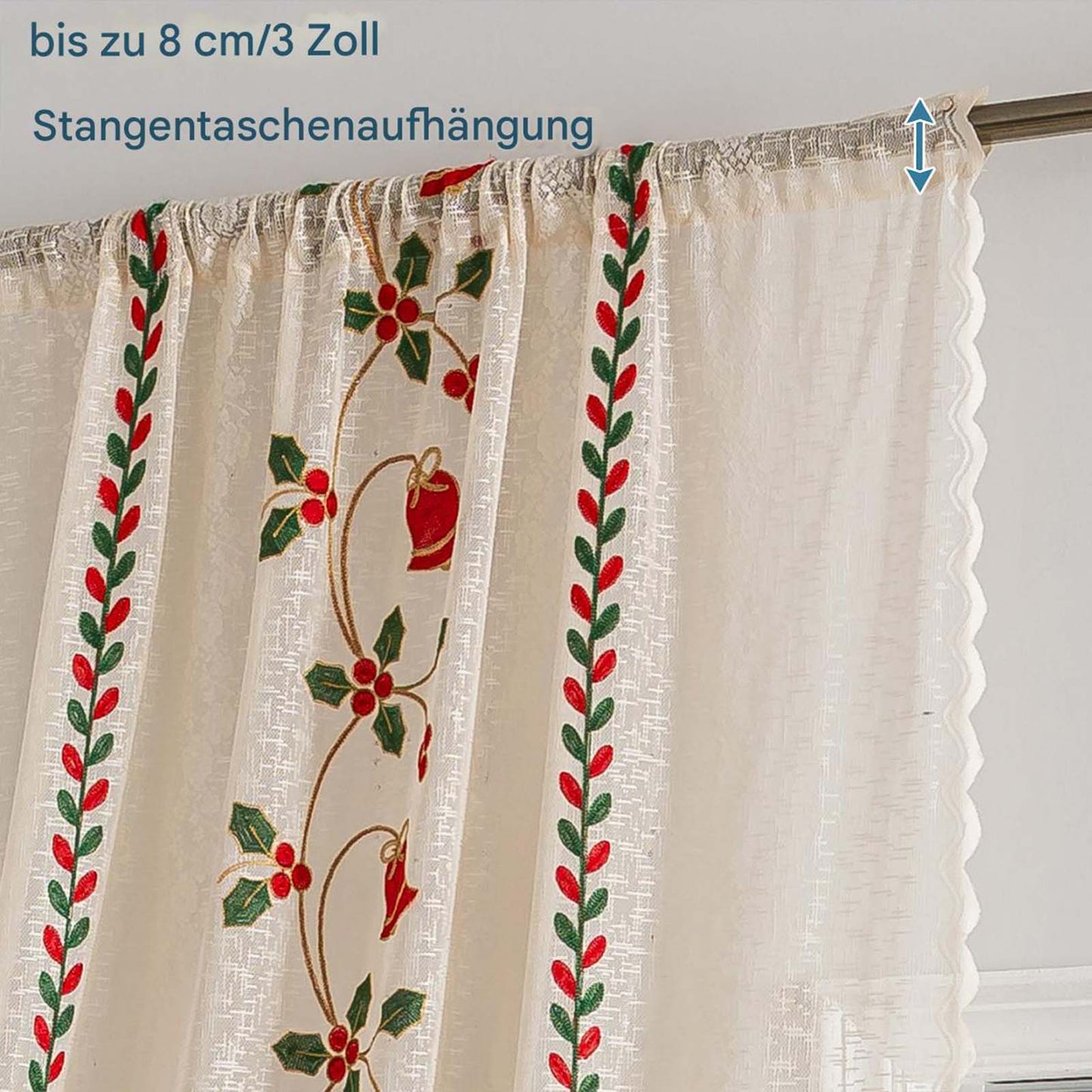 Rideau de Noël crème avec broderie – Transparent, 1 panneau