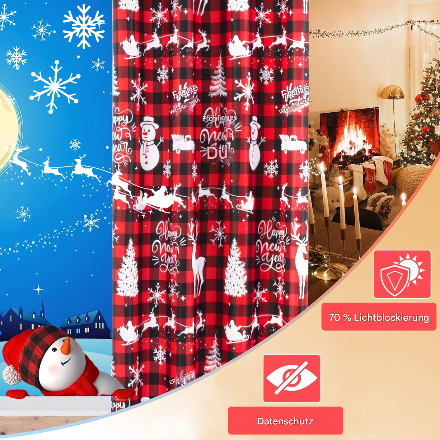 Rideau de Noël à carreaux rouges et noirs, lot de 2, avec œillets