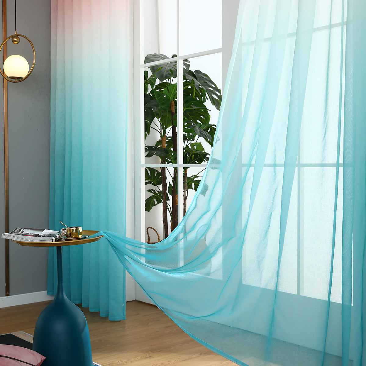 Gradient Sheer Curtains, 1 Panel, Pink-Blue, 100*250cm/140*260cm