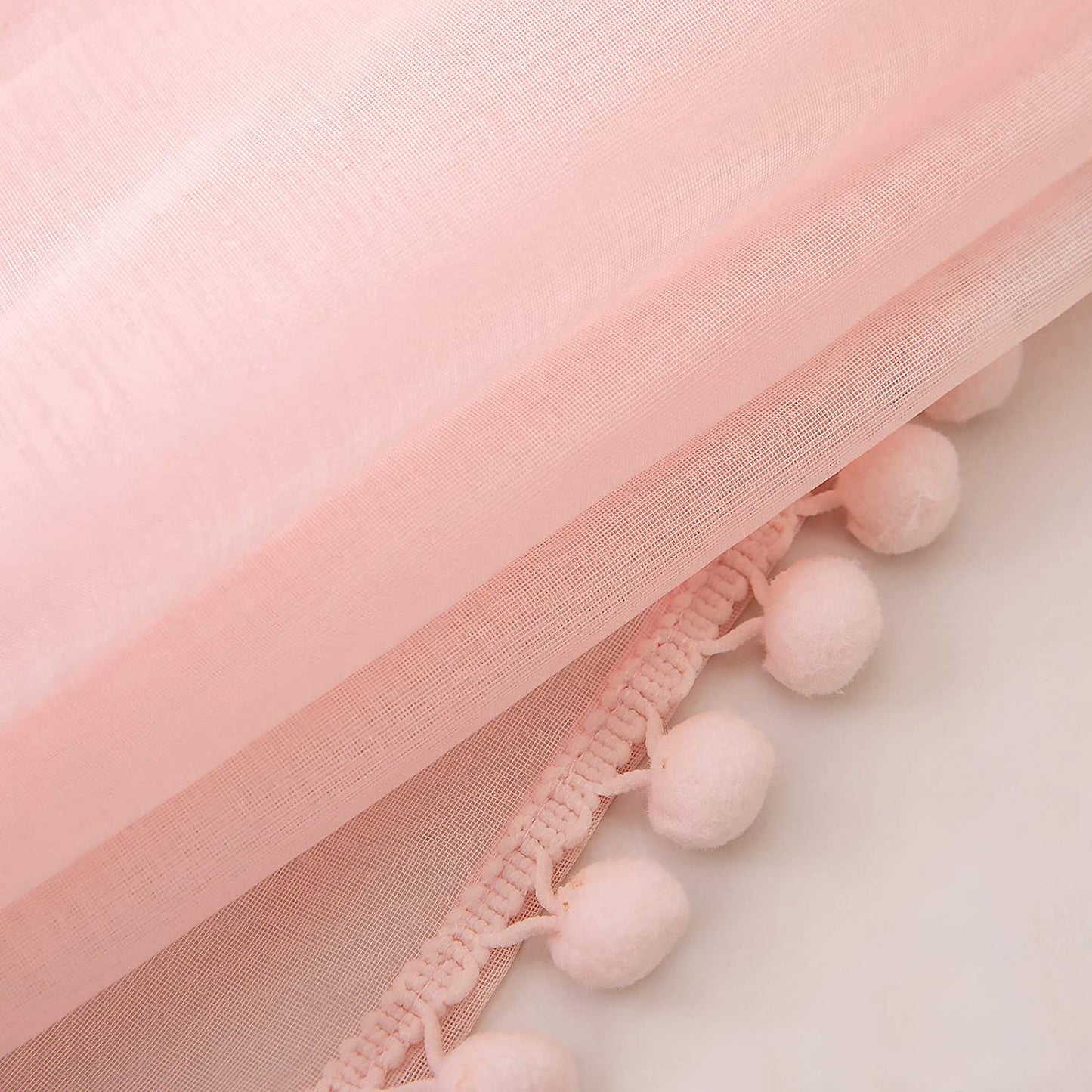 Rideaux transparents à pompons, rose, 1 panneau, 132x160cm/132x210cm/132x240cm/132x270cm