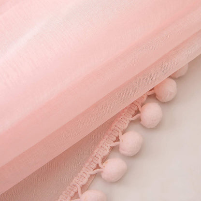 Rideaux transparents à pompons, rose, 1 panneau, 132x160cm/132x210cm/132x240cm/132x270cm