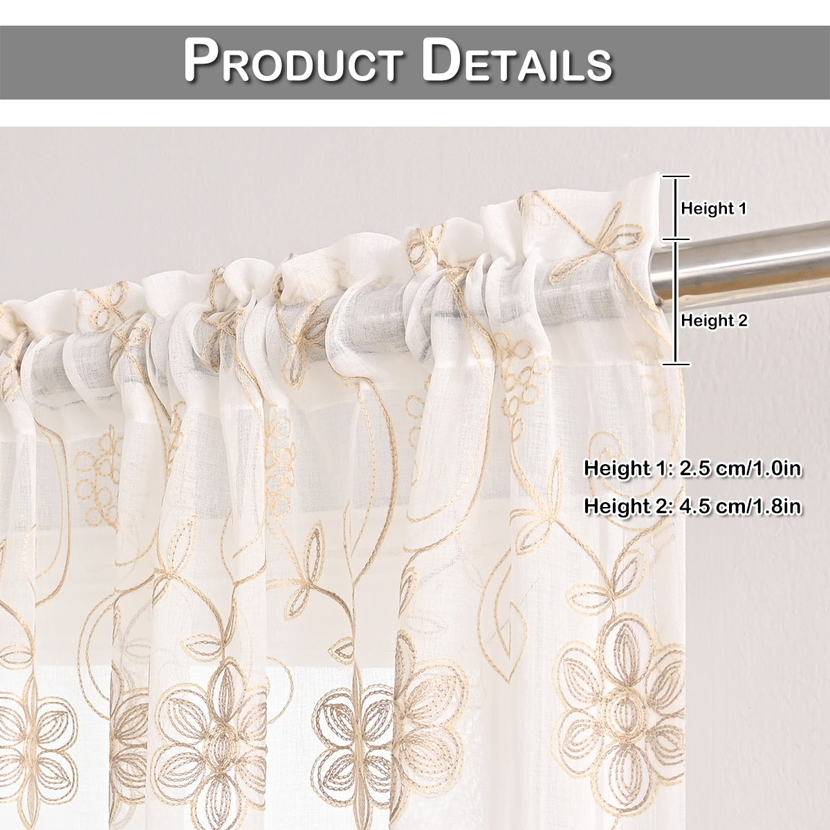 Floral Embroider Sheer Curtains, 1 Panel, White, 100*130cm/100*200cm/100*250cm/140*260cm